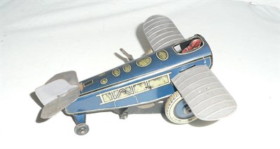 Lot 1123 - A German Clockwork Tinplate Monoplane by S. Gunthermann, lithographed in blue and grey, with...