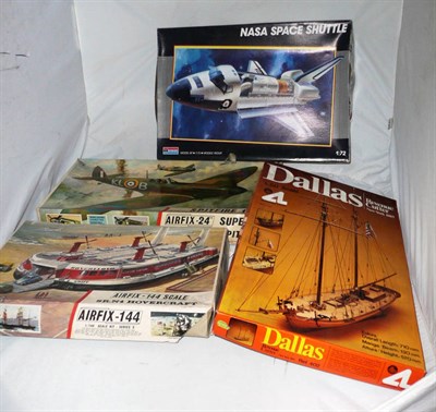 Lot 1127 - Three Large Unmade Plastic Model Kits - Airfix SR.N4 Hovercraft, 1/144 scale and Spitfire Super Kit