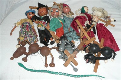 Lot 1137 - Nine Pelham Puppets, including a boxed Skeleton, also Witch, King, Cat, Poodle, Horse etc.,...