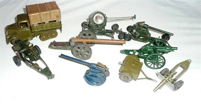 Lot 1152 - Nine Britains Diecast Military Vehicles, including an army caterpillar lorry with driver and...