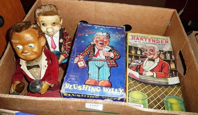 Lot 1177 - Two Boxed Japanese Battery Operated Toys - Blushing Willy and Bartender, together with the two same