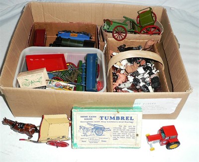 Lot 1179 - Mixed Toys, including a boxed Britains Home Farm Series Tumbrel No.4F, two Britains horse drawn...