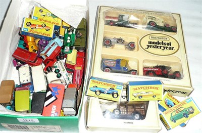 Lot 1210 - Six Boxed Matchbox 1 - 75 Series Vehicles - No.13 Dodge Wreck Truck, No.19 Lotus Racing Car,...