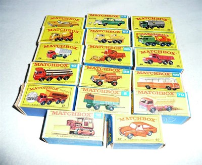 Lot 1212 - Seventeen Boxed Matchbox 1 - 75 Series Vehicles - No.2 Trailer, No.10 Pipe Truck, No.16 Case...