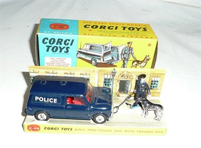 Lot 1223 - A Boxed Corgi B.M.C. Mini Police Van with Tracker Dog No.448, in dark blue, with red interior,...