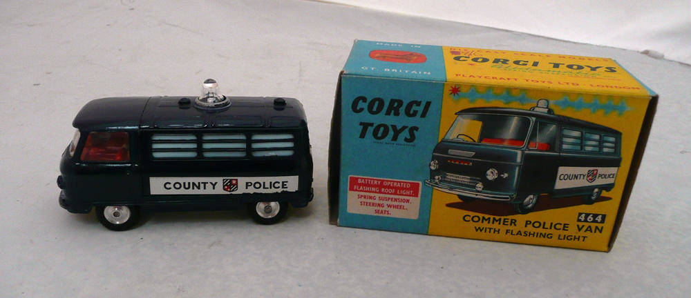 Lot 1224 - A Boxed Corgi Commer Police Van with Flashing Light No.464, in dark blue with 'County Police' logo