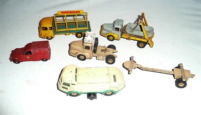 Lot 1235 - Five French Dinky Commercial Vehicles:- Unic Marrel Multi-Skip Truck No.38A; Simca Cargo...