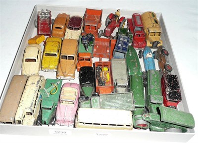 Lot 1238 - Thirty Two Playworn Dinky Vehicles, including cars, racing cars, commercials, buses etc