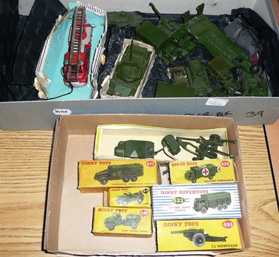 Lot 1240 - Seven Boxed Dinky Military Vehicles - 10-Ton Army Truck No.622, Military Ambulance No.626, Armoured