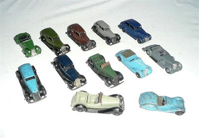 Lot 1245 - Twelve Early Dinky Cars, including saloons, sports cars and open top tourers