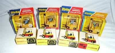 Lot 1251 - Eight Boxed Dinky Conveyancer Fork Lift Trucks No.404, comprising four in solid card boxes and four