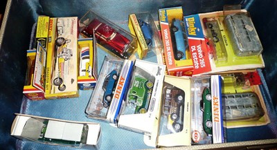 Lot 1254 - Seven Boxed Dinky Cars, comprising Dragster Set No.370, Volkswagen 1300 Sedan No.129, Volvo 265...