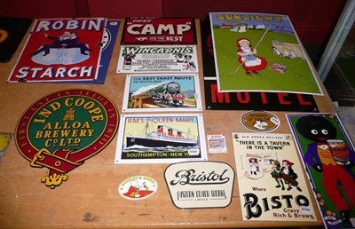 Lot 1262 - Fifteen Reproduction Enamel Advertising Signs, pictorials include Sunlight Soap, Black Cat...