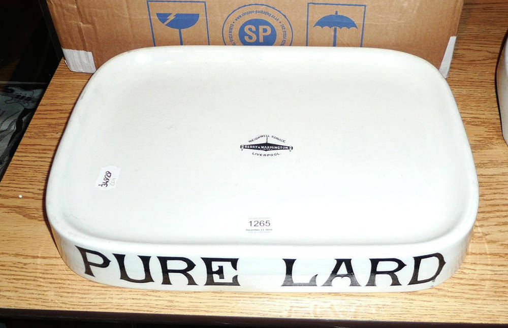 Lot 1265 - A Transfer Printed White Pottery 'Pure Lard' Slab by Berry & Warmington, Liverpool, of rounded...
