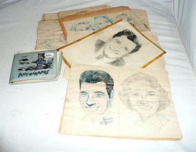 Lot 1306 - A Collection of Autographed Sketches of Film and Stage Stars, including Dirk Bogarde, Kenneth More