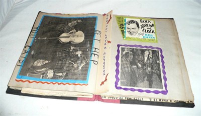 Lot 1310 - A Rock 'N' Roll Scrap Book, containing Bill Haley's pencil signature, news cuttings, magazines...