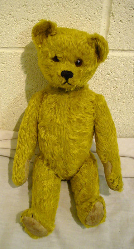 Lot 102 - Yellow Plush Yes/No Teddy Bear, brown eyes, stitched horizontal nose, fabric pads with four...