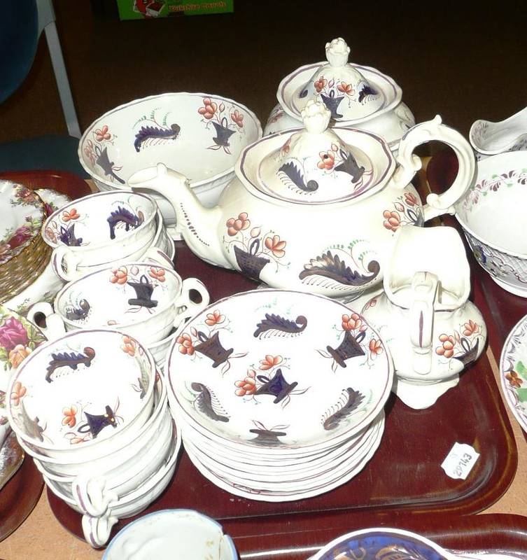 Lot 420 - Tray of 19th century Gaudy Welsh teawares