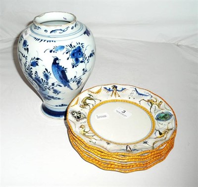 Lot 3 - Delft pottery vase and six Cantiganni plates