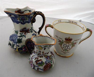 Lot 16 - Two Mason's ironstone jugs and a commemorative loving cup