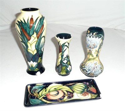 Lot 19 - Two modern Moorcroft 'Lamia' vases (a.f.), a modern Moorcroft tray (a.f.) and a limited edition...