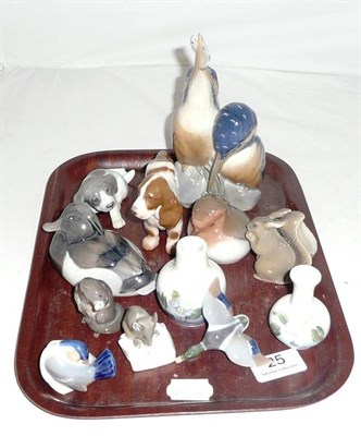 Lot 25 - Ten Royal Copenhagen figures of animals and birds and two small vases (12)