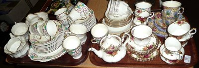 Lot 28 - Two trays of tea wares including Royal Albert 'Old Country Roses', Court china, Collingwood and...