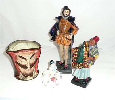 Lot 32 - Three Royal Doulton figures - 'Carpet Seller', 'Monica' and 'Sir Walter Raleigh', a large Royal...