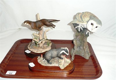 Lot 35 - Border Fine Arts figure of a badger, otter and fish and another of an owl