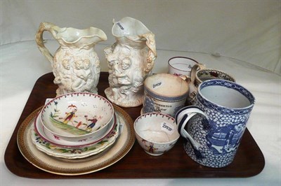 Lot 42 - A quantity of English ceramics including moulded plates, moulded jugs, Lustre cup and saucer,...