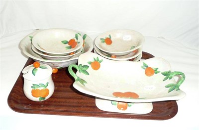 Lot 43 - A Carltonware lustre 'Oranges' dessert set, comprising serving bowl and six bowls, preserve pot and