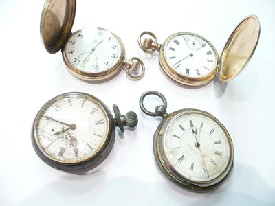 Lot 60 - A 9ct gold pocket watch, silver pocket watch and two plated pocket watches (4)