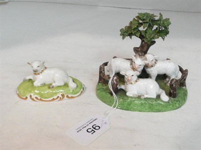 Lot 95 - A 19th century Derby (Stevenson & Hancock) porcelain bocage group and another of a recumbent sheep