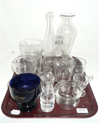 Lot 121 - Glass wasp catcher, etched glass vase, gin measure, glasses, wine rinsers, etc