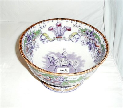 Lot 126 - Transfer-printed pottery pedestal bowl, The Prince of Wales