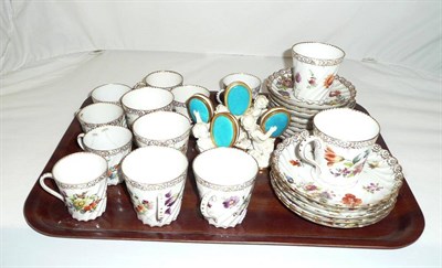 Lot 153 - Dresden part tea service and four Minton figural place name markers (a.f.)