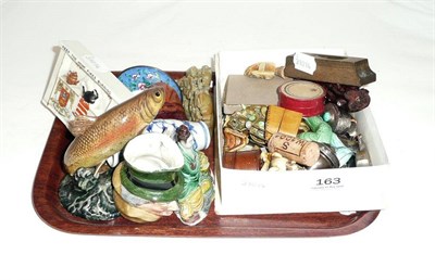 Lot 163 - Novelty vesta cases, Beswick fish, Maucheline ware thimble holder, various collectors items, etc