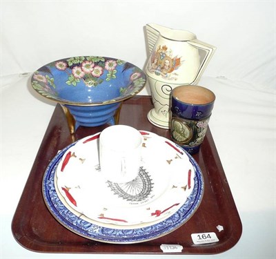 Lot 164 - Maling graduated bowl with floral decoration, Royal Doulton commemorative beaker, souvenir...