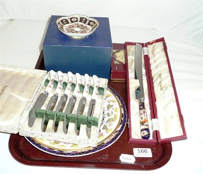 Lot 166 - Royal Crown Derby plate, pin tray, cased Royal Crown Derby knives, etc