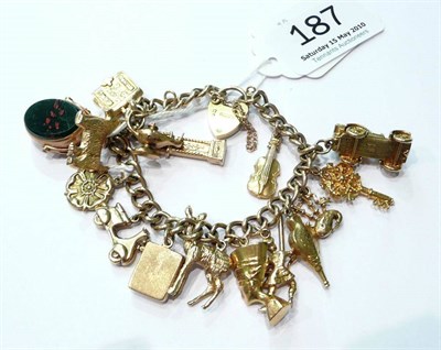 Lot 187 - A charm bracelet hung with sixteen charms