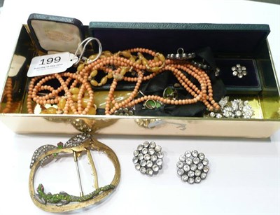 Lot 199 - A diamond-set shamrock brooch (a.f.), assorted buttons, paste jewellery, an Art Nouveau-style...