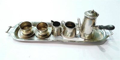 Lot 201 - A miniature silver chocolate set and tray, Birmingham 1905, and Chester 1905