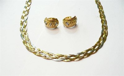 Lot 204 - A three colour necklace and pair of earrings