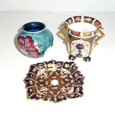 Lot 218 - Royal Crown Derby vase and dish and a small Moorcroft vase (3)