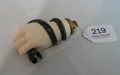 Lot 219 - Bone and ivory cane handle as a hand grasping a snake