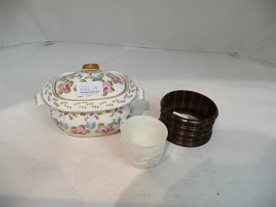 Lot 226 - A Bow coffee cup, sucrier and cover, inlaid coaster