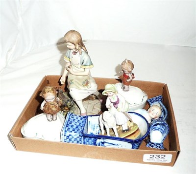 Lot 232 - Continental porcelain figures and Delft trio