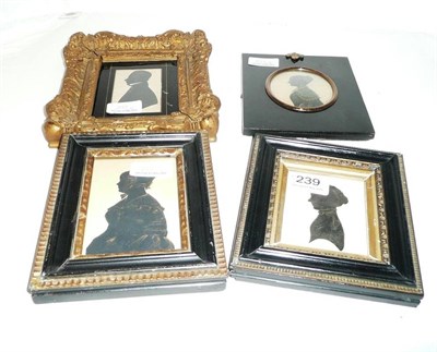 Lot 239 - A group of four silhouette and silhouette cutout profile portraits, circa 1840-60, three of...