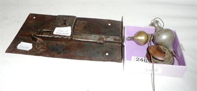 Lot 246 - Two plum bobs and a 17th/18th century lock plate