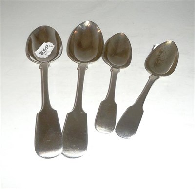 Lot 247 - A pair of Victorian silver table spoons, Exeter 1853, and a pair of Georgian silver spoons, Exeter